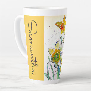 Daffodil Bloem Bloemen Waterverf Vrouwen Naam Latte Mok