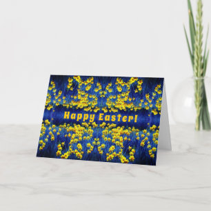 Daffodil Bloemen Lente Paasei Blauw Geel Rood Feestdagen Kaart