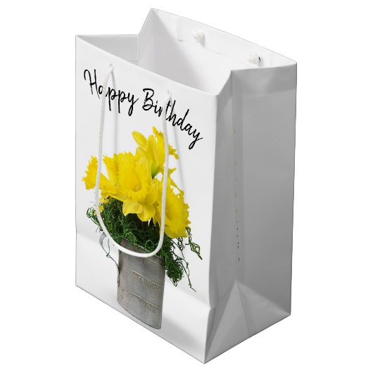 Daffodil Bouquet Birthday Medium Cadeauzakje (Voorkant Gekanteld)