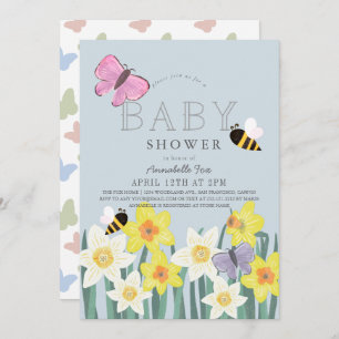 Daffodil Butterfly Bee Floral Baby shower Kaart
