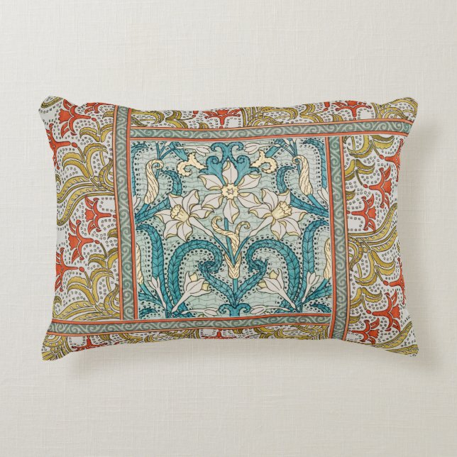 Daffodil chintz art nouveau bloem behang accent kussen (Voorkant)
