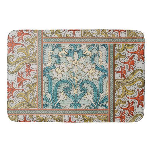 Daffodil chintz art nouveau bloem behang badmat (Voorkant)