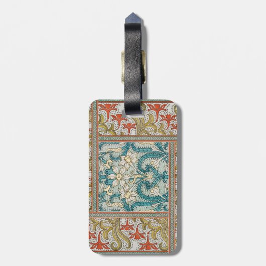Daffodil chintz art nouveau bloem behang bagagelabel (Achterkant verticaal)