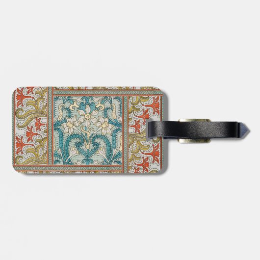 Daffodil chintz art nouveau bloem behang bagagelabel (Achterkant horizontaal)