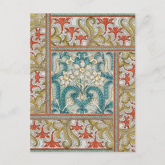 Daffodil chintz art nouveau bloem behang briefkaart (Voorkant)