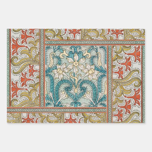 Daffodil chintz art nouveau bloem behang inpakpapier vel (Voorkant)