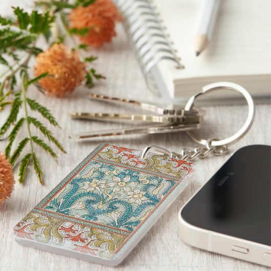 Daffodil chintz art nouveau bloem behang sleutelhanger (Voorkant Rechts)