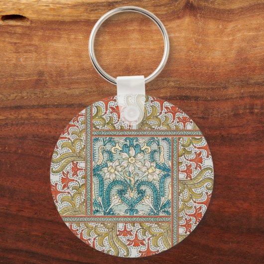 Daffodil chintz art nouveau bloem behang sleutelhanger (Achterkant)