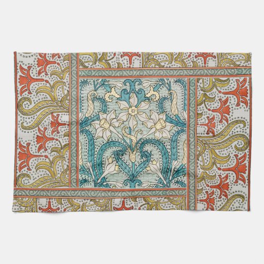 Daffodil chintz art nouveau bloem behang theedoek (Horizontaal)