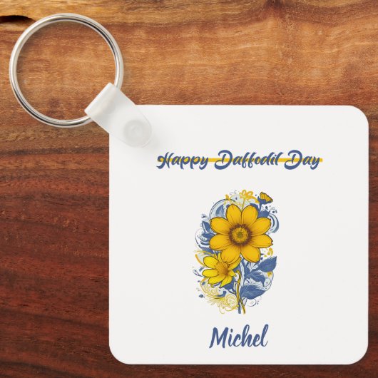 Daffodil Day - Daffodil kankerbewustzijnsbloem Sleutelhanger (Voorkant)
