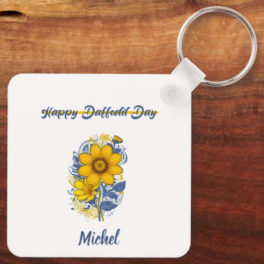 Daffodil Day - Daffodil kankerbewustzijnsbloem Sleutelhanger (Achterkant)