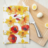 Daffodil en klaprozen theedoek (Quarter Fold)