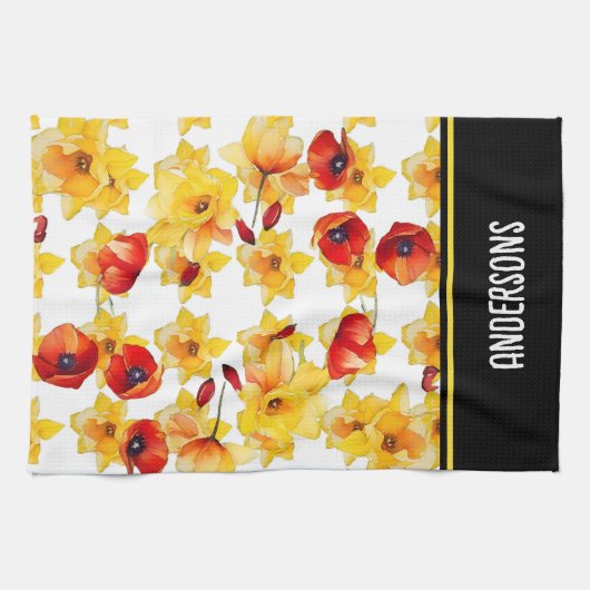 Daffodil en klaprozen theedoek (Horizontaal)