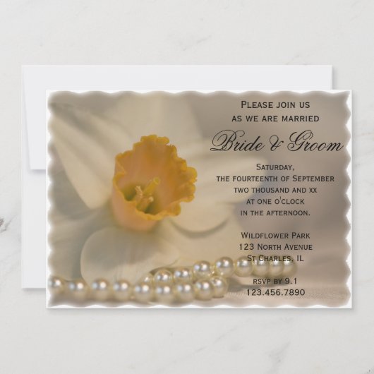 Daffodil en Pearls Wedding Kaart (Voorkant)