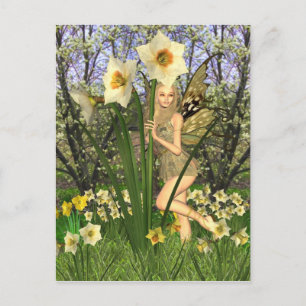 Daffodil Fairy met lente achtergrond Briefkaart