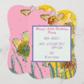 Daffodil Floral 40e anniversaire Invitation jaune (Devant / Derrière)