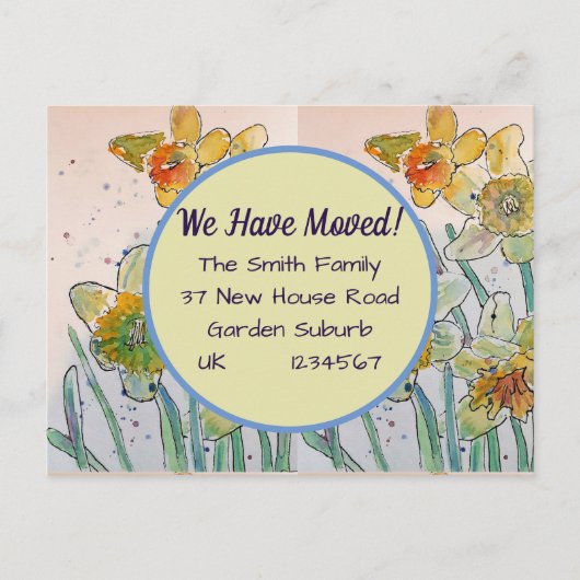 Daffodil Floral New Address Briefkaart we move (Voorkant)