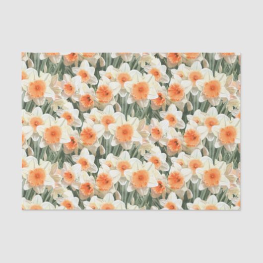 Daffodil Floral White Peach Pattern Tissuepapier (Voorkant)