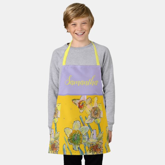 Daffodil Floral Yellow Spring Flower Pattern Kinde Schort (Gedragen)