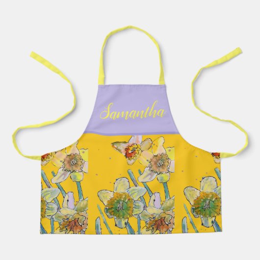 Daffodil Floral Yellow Spring Flower Pattern Kinde Schort (Voorkant)