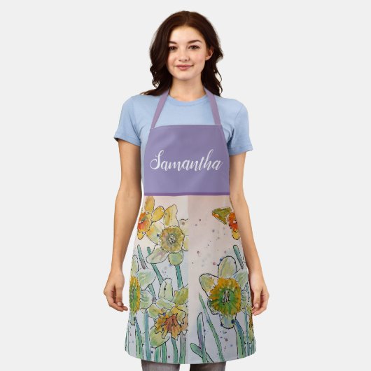 Daffodil Floral Yellow Viola Spring Flower Pattern Schort (Gedragen)