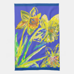 Daffodil Flower Floral Spring Waterverf Blue Tea Theedoek