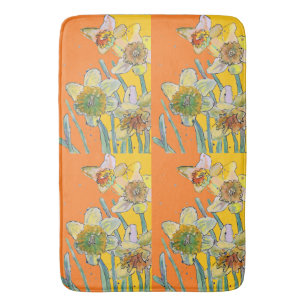Daffodil Flower Floral Waterverf Oranje Badmat