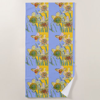 Daffodil Flower Floral Waterverf Paars Lila Strandlaken