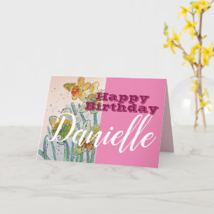 Daffodil Flower Happy Birthday Womans Name Card Kaart