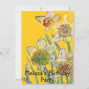 Daffodil Flowers Birthday Childs Girls Uitnodiging