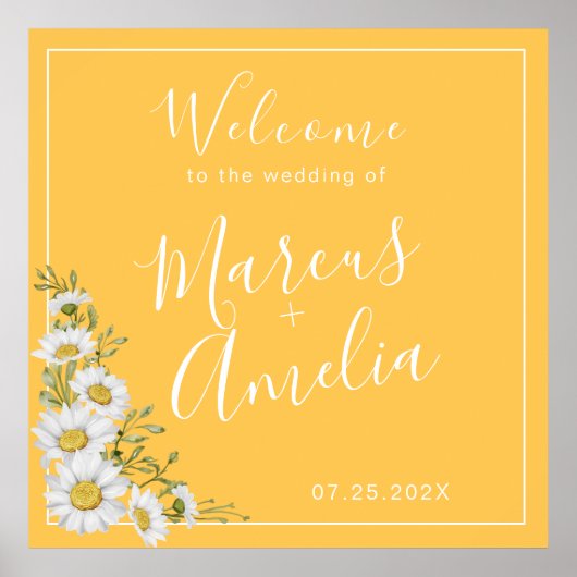  daffodil-geel en White Daisies Wedding Poster (Voorkant)