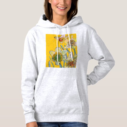 Daffodil Gele daffodis florale Waterverf Bloem Hoodie (Voorkant)