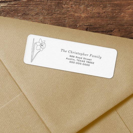 Daffodil Line Art retour adreslabel Etiket