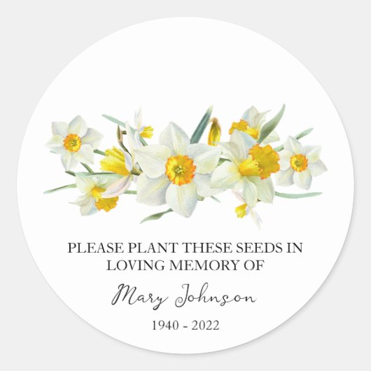 Daffodil Memorial Funeral Seed Packet Ronde Sticker (Voorkant)