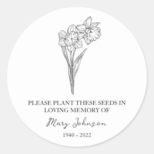 Daffodil Memorial Funeral Seed Packet Ronde Sticker (Voorkant)