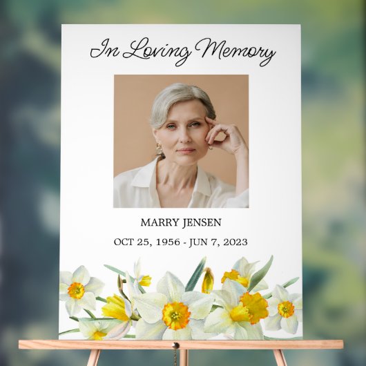 Daffodil Memorial Photo Funeral Acrylic Sign (Neutre)