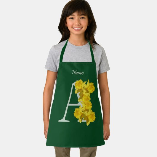 Daffodil Monogram Initiaal A Jouw naam Apron Schort (Insitu)