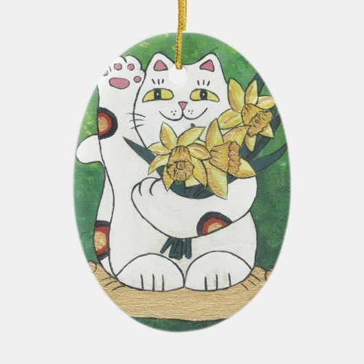 Daffodil Neko Keramisch Ornament (Voorkant)