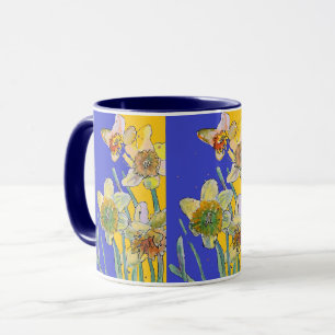 Daffodil Painting Waterverf Geel Blauw Mok