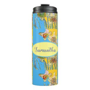 Daffodil Painting Waterverf Geel Blauw Thermosbeker