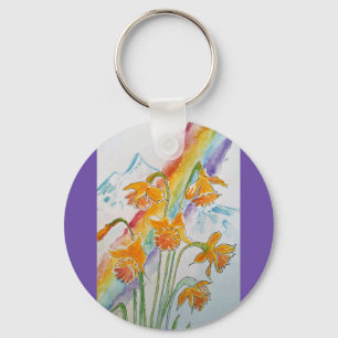 Daffodil Rainbow Flower Flowers Waterverf Sleutelhanger