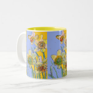 Daffodil Schilderhandschilderd Geel Tweekleurige Koffiemok