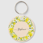 Daffodil Spring Geel Witte Douanenaam Sleutelhanger (Voorkant)