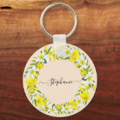 Daffodil Spring Geel Witte Douanenaam Sleutelhanger (Voorkant)
