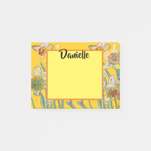 Daffodil Waterverf Art Vrouwen Naam Post It Notes (Voorkant)