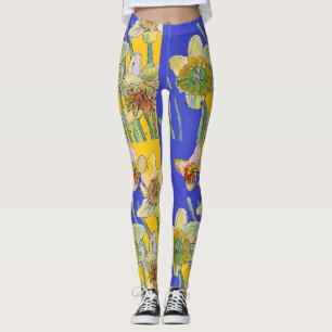 Daffodil Waterverf Bloem Blauwe Florence Leggings
