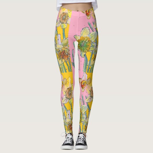 Daffodil Waterverf Bloemroze Leggings (Voorkant)