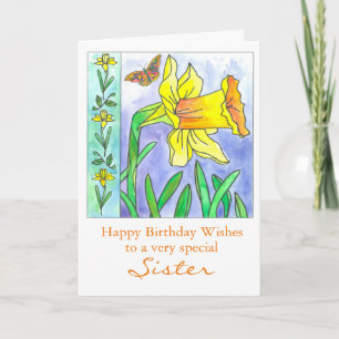 Daffodil Waterverf Flower Happy Birthday Zuster Kaart