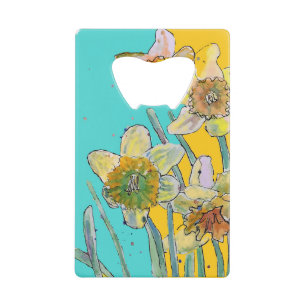 Daffodil Waterverf Flower Turquoise floral Kredietkaart Flessenopener