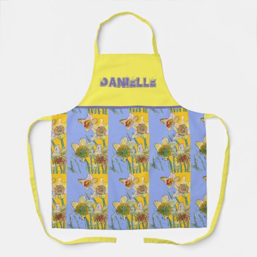Daffodil Waterverf Geel Bloedkeuken Schort (Voorkant)